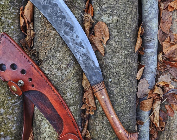 Handmade blacksmith uniquie style  custom carbon steel hunter bushcraft  machete knife with leather sheath