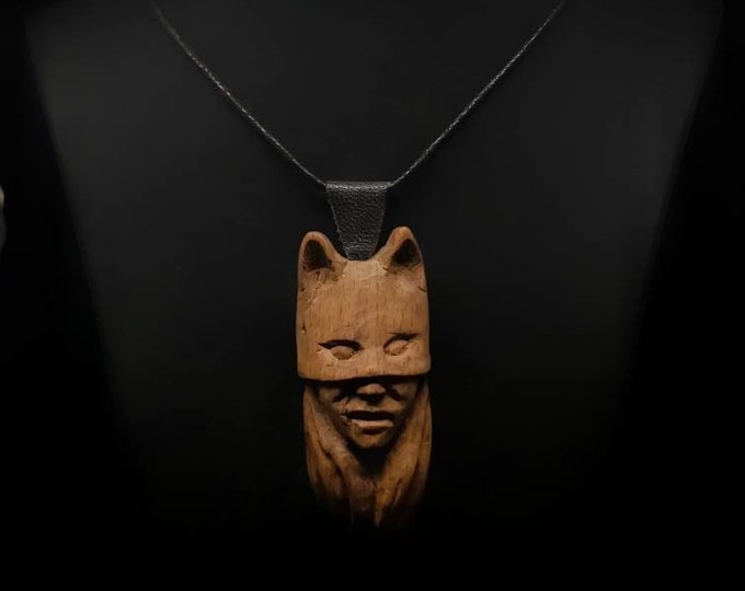 Wooden Masked Cat Girl Necklaces - Unique Designs