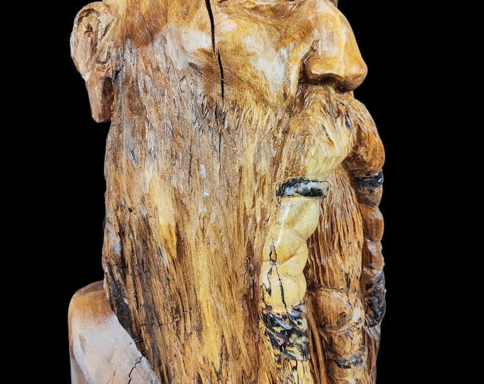 Handmade Wooden Viking Bust Sculpture: Norse Warrior Decor