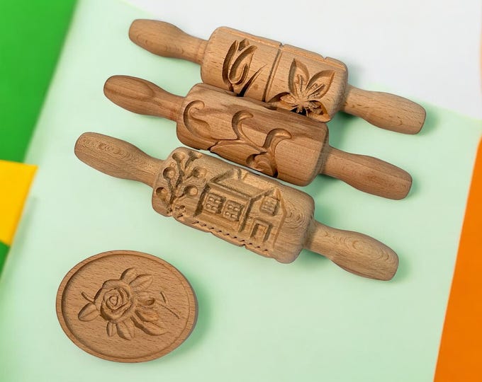 Handcrafted Wooden Embossed Rolling Pin – Perfect for Cookies, Pastries, and Play Dough