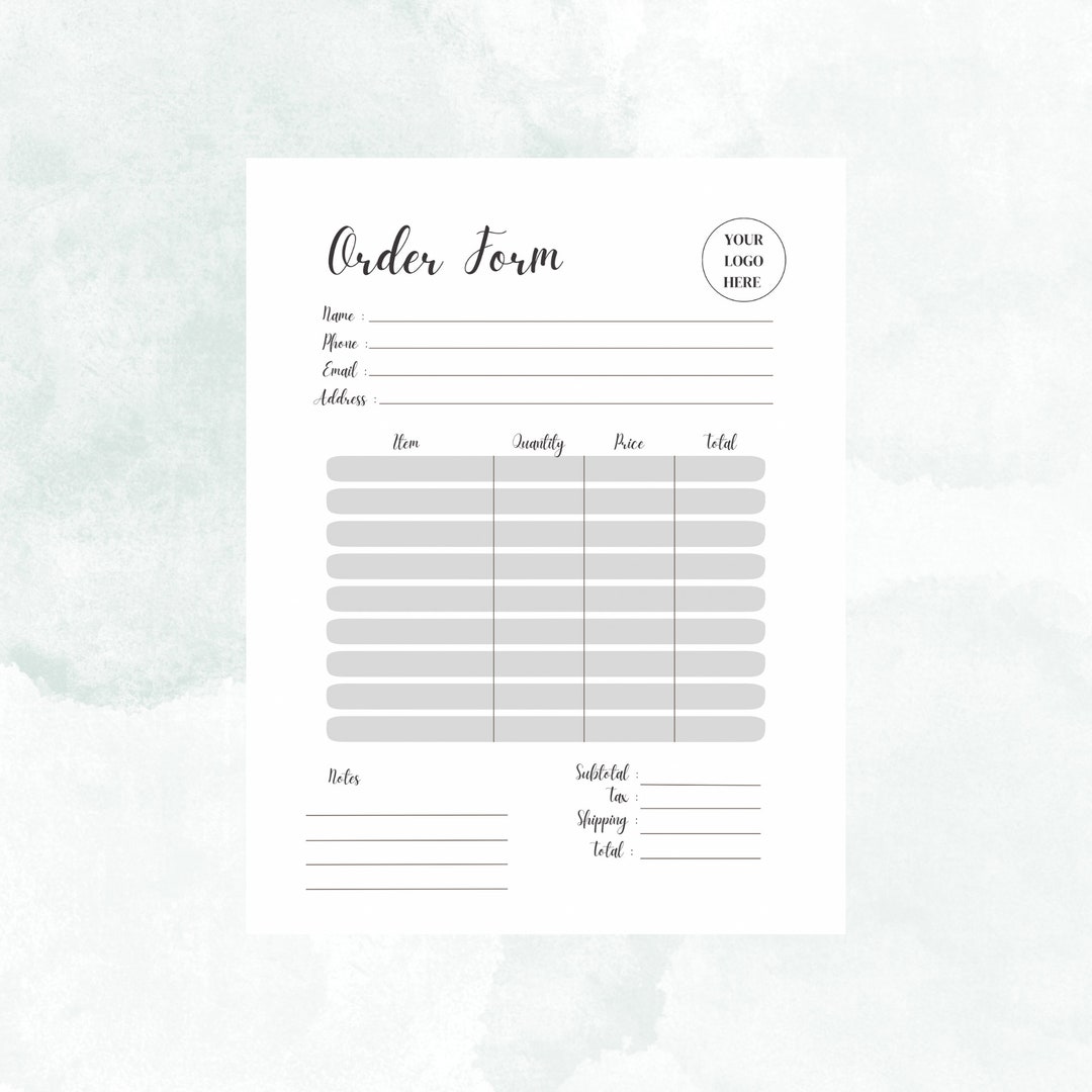 Order Form Template, Customizable Order Form, Printable Order Form ...