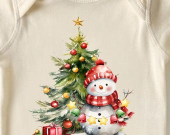 Watercolor Snowmen & Christmas Tree PNG – Sublimation Art (Digital Download)