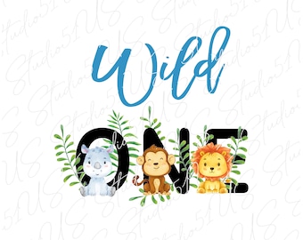 Wild One Safari Animals PNG, First Birthday Sublimation (Instant Download)