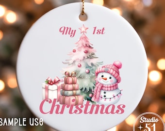 My First Christmas PNG, Pink Snowman Baby Design (Digital Download)