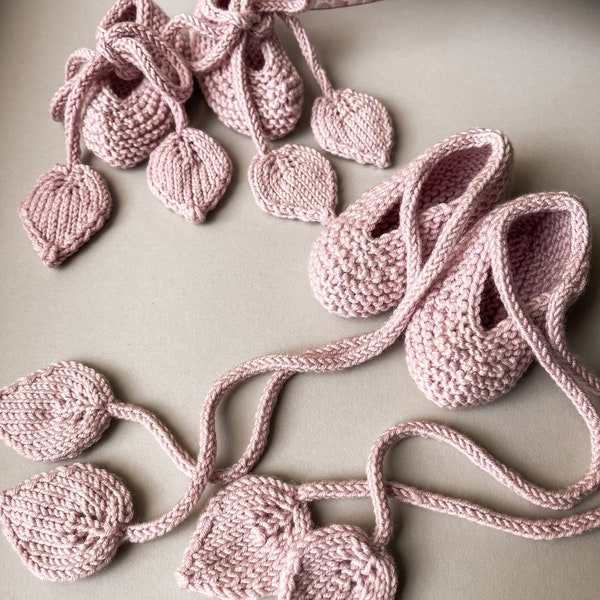 Ballerines pour bébés en laine mérinos aux feuilles douces, en rose