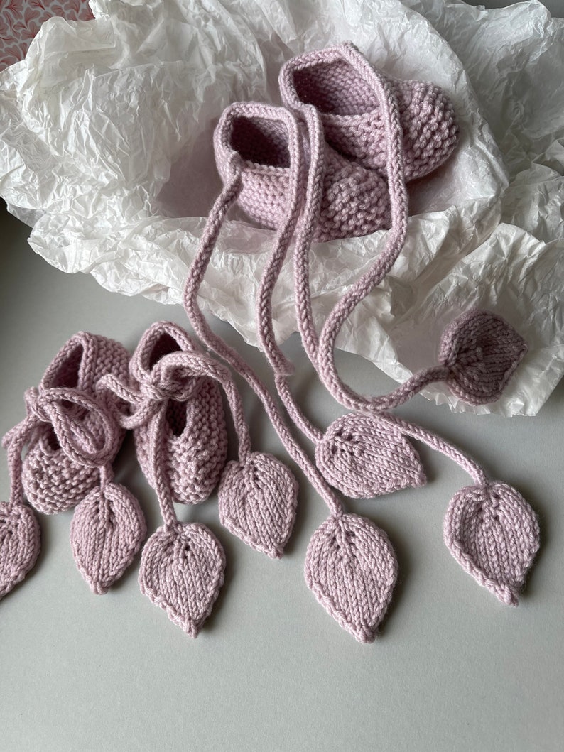 Ballerines pour bébés en laine mérinos aux feuilles douces, en rose image 5