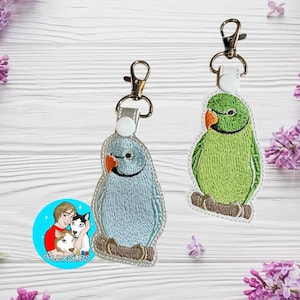 Indian Ringneck Parrot Embroidered Keychain - Parakeet Keychain - Parrot Keychain - Keychain - Key fob