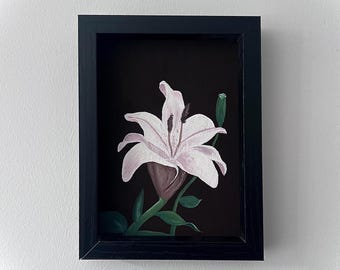 White Lily Painting – Original Acrylic Floral Painting Framed Wall Art
