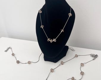 Beige Crystal & Silver Chain Necklace
