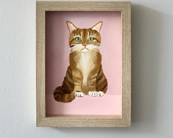 Orange Tabby Cat Acrylic Painting | Framed Original Pet Wall Art