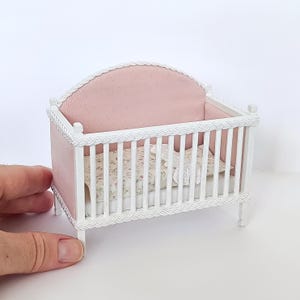 1/12th scale baby bed. miniature nursery bed. Handmade dollhouse nursery furniture.