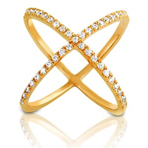 Sterling Silver Ring,Cubic Zirconia Ring,Statement Ring,Fall Trend,Sterling Silver X Ring,X Rings,Crossover Ring,XCross Ring,18k gold Plated