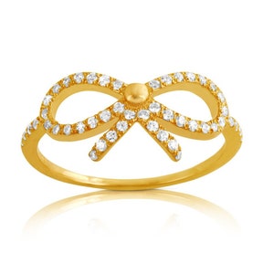 Anillo de oro de 14 quilates, anillo de lazo de diamantes, anillo de diamantes, anillo llamativo, tendencias de otoño, anillo de oro, anillo de lazo de diamantes de oro de 14 quilates, anillo delicado, anillo para el día a día