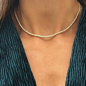Tennis Necklace, 925 Sterling Silver Tennis Necklace, 2mm Round Cut Cubic Zirconia Necklace, Diamond Tennis Chain Necklace