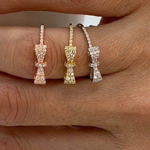 Anillo de oro de 14 quilates, anillo de lazo de diamantes, anillo de diamantes, anillo llamativo, tendencias de otoño, anillo de oro, anillo de lazo de diamantes de oro de 14 quilates, anillo delicado, anillo para el día a día