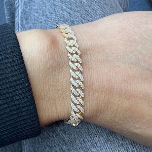 14k Pave Cuban Link Bracelet,Diamond Bracelet,Chain Link Bracelet,Stacking Bracelet,Gold Link Bracelet,Gold Chain Bracelet,Dainty Brac.,Gift