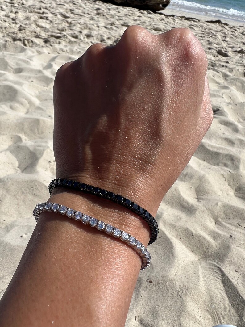 Black Tennis Bracelet Sterling Silver Simulated Diamond Etsy