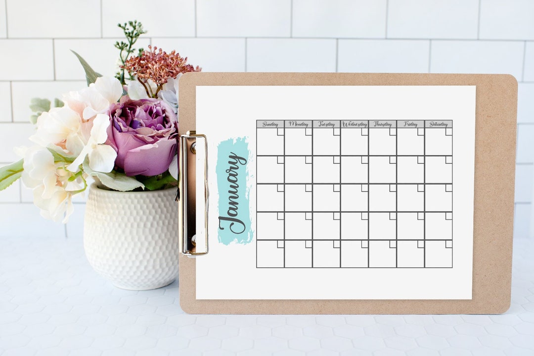 Printable Monthly Calendar 8.5 X 11 Modern Brush - Etsy
