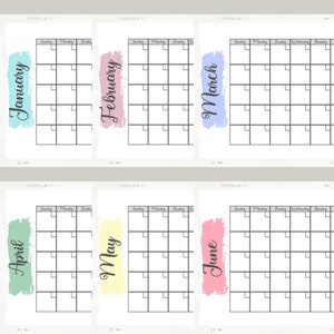 Printable Monthly Calendar, 8.5 X 11, Modern Brush Stoke, 12 Months ...