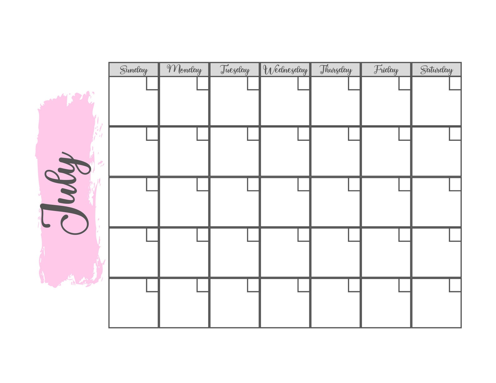 Printable Monthly Calendar, 8.5 X 11, Modern Brush Stoke, 12 Months ...