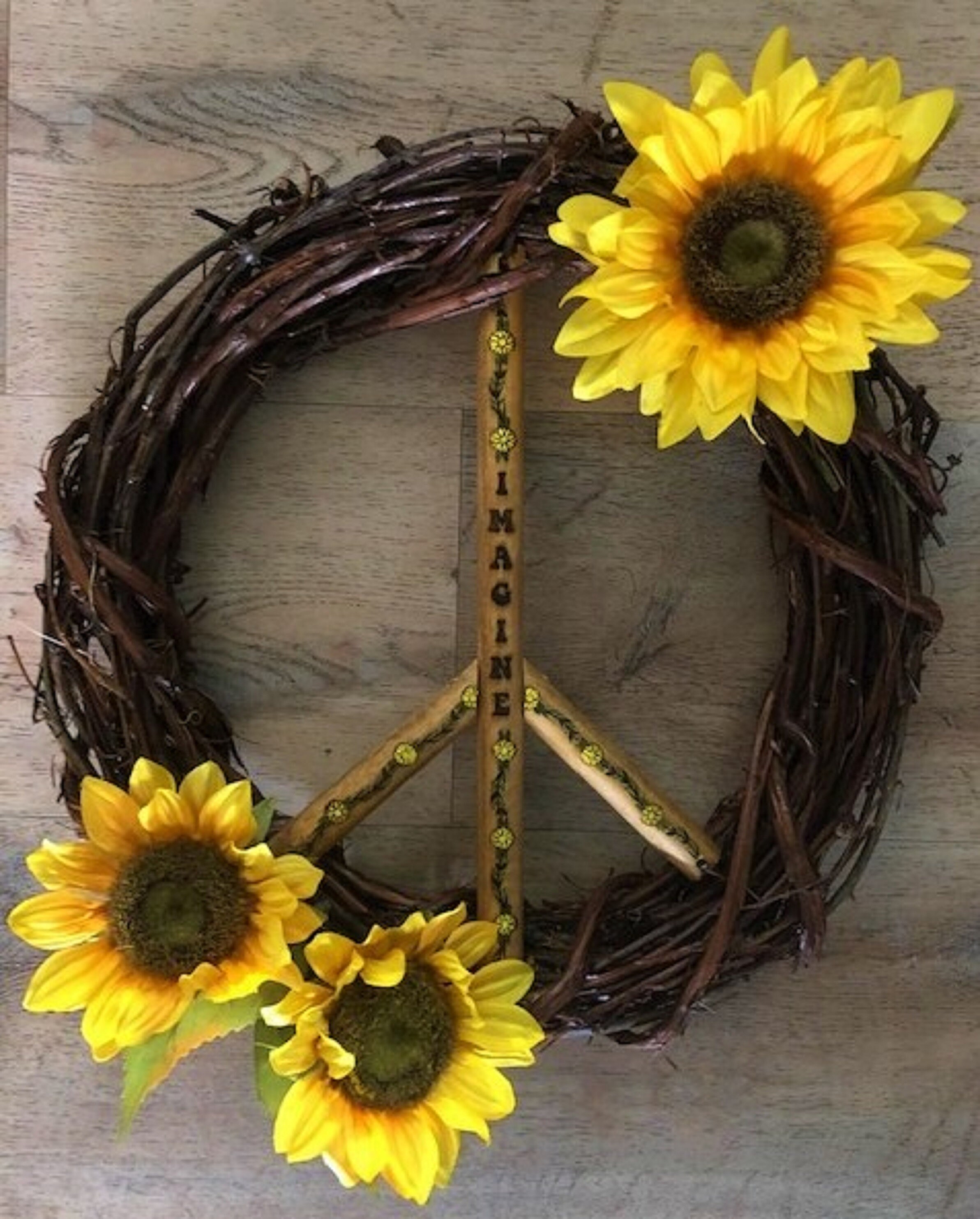 Sunflower Peace Wreath Sunflower Peace Sign Wreath Peace Etsy