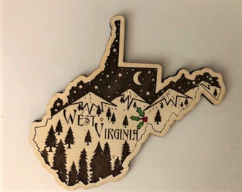 West Virginia Christmas Ornament, West Virginia  Ornament,  West Virginia Art, West Virginia Gifts, West Virginia Christmas, West Virginia
