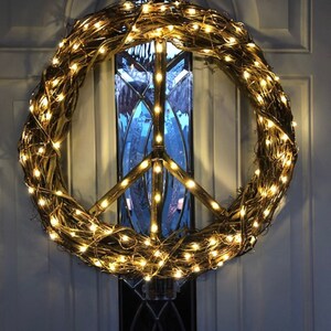 Lighted Peace Wreath, Peace Wreath, Lighted Peace Sign wreath,Peace Sign Wreath, Bohemian Wreath, Wedding Wreath, Lighted wreath, LED Wreath