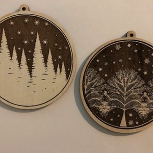 Set of 2 Tree Christmas Ornament, Tree Ornament, Nature Ornament, Natural Ornament, White Tree Ornament, Custom Tree Ornament, Pine Tree Art