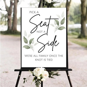 Choose a Seat Not a Side, Wedding Seating Sign, Printable Chalkboard  Template - Printolife