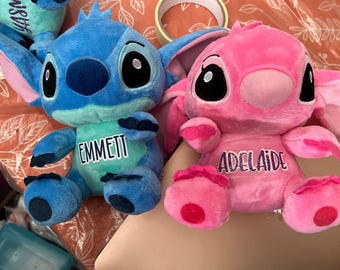 Personalize Blue and pink alien friend| Love Stitch | Stitch and Angel/ perfect Stuffed Animal/ Personalize plushies// Birthday gift for her