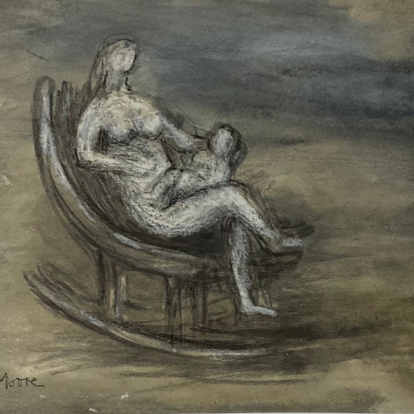 Henry Moore - Mother and child in rocking chair - 1983, limited edition lithograph 52x37 cm