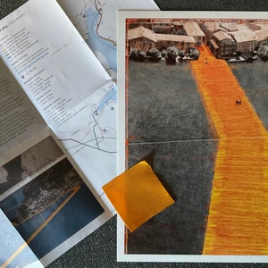 Christo - The floating piers - limited edition offset lithograph Taschen, with piece of fabric and map