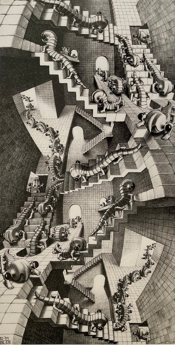 MCエッシャー - 階段の家 - オフセット リトグラフ 36x28 cm 限定版