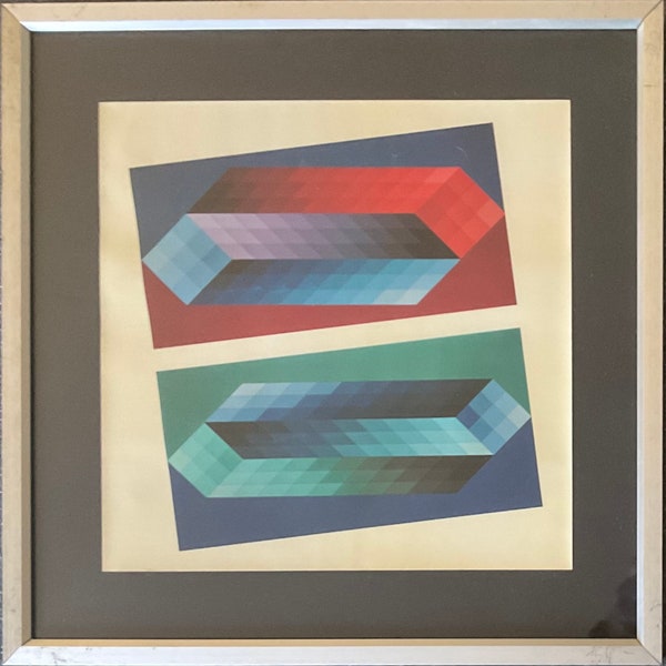 Victor Vasarely - Sérigraphie 37x37 cm avec cadre métal, édition limitée