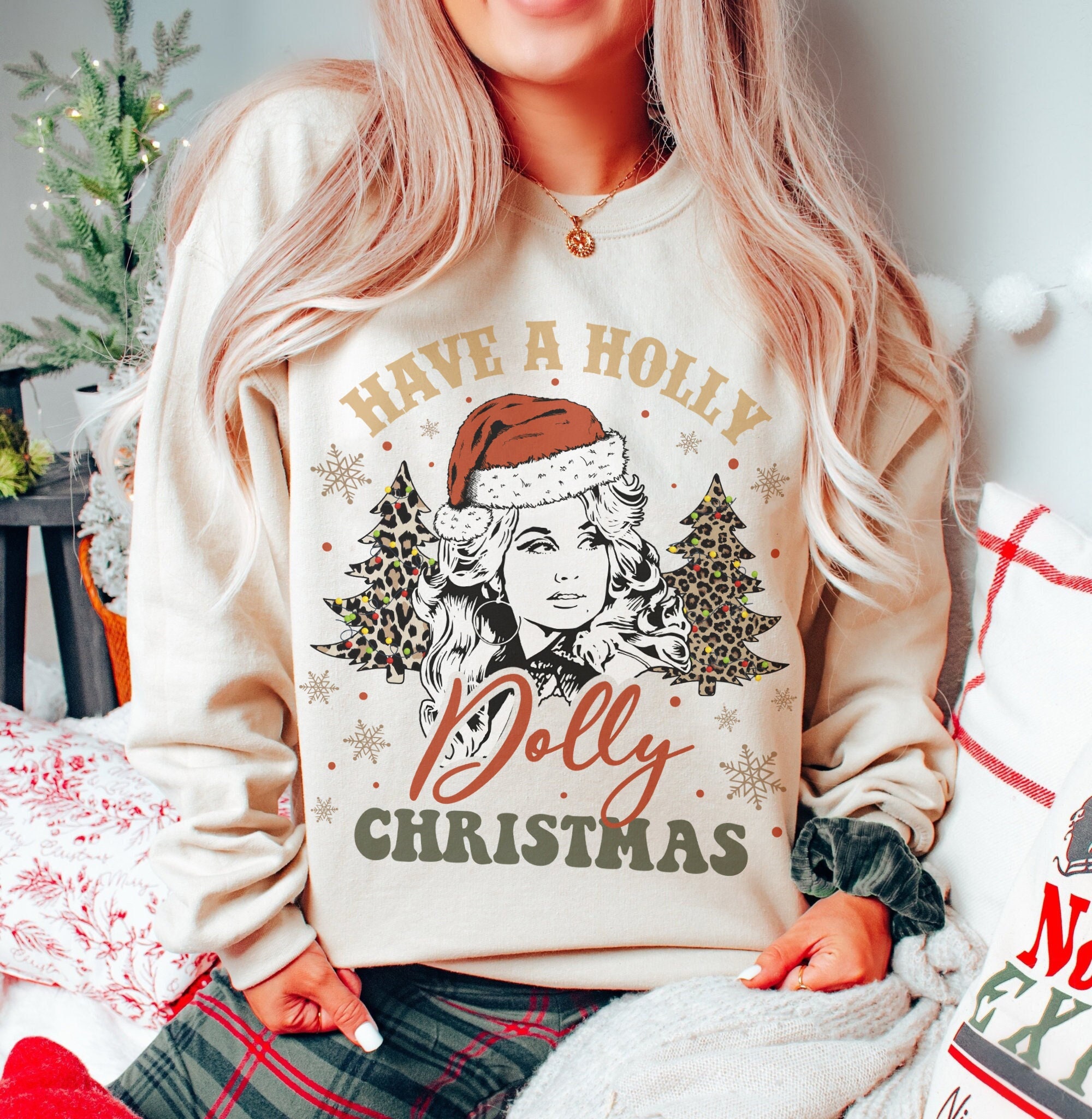 Discover Leopard Have A Holly Dolly Christmas Sweatshirt, Leopard Dolly Parton Sweatshirt