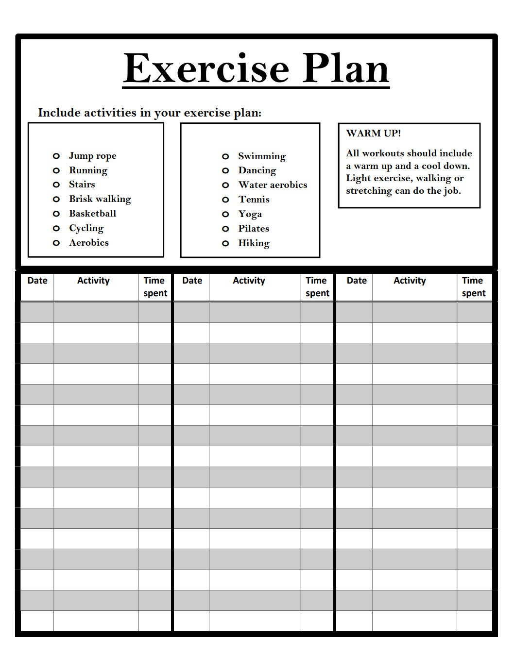 Weight Loss Plan and Log Printable / Exercise Plan and Log Printable - Etsy