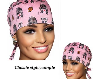 Taylor4-Pink,scrub cap,Ponytail, Euro,Pixie,Surgeon styles,Cotton or Satin Lined Options.*Please read Item Details/Description.