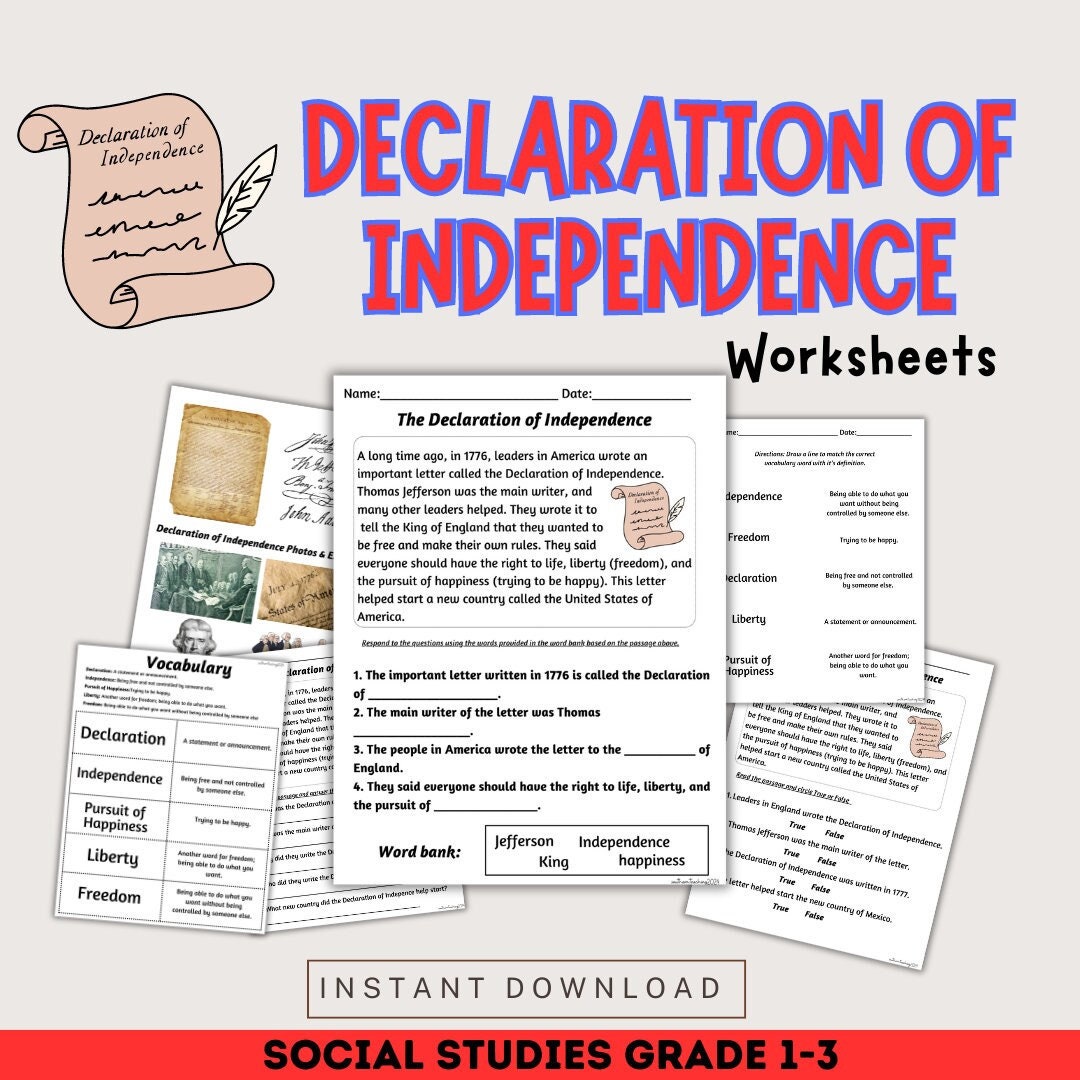 Declaration of Independence Social Studies Reading Comprehension Passages |  Made By Teachers, image size:1080x1080