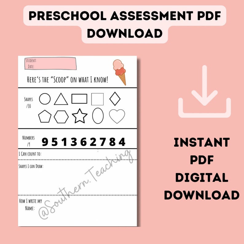Preschool Assessment Form. Digital Download. the Scoop on What I Know. Prek Assessment Download