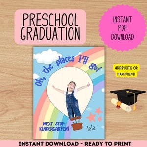 ¡Oh, los lugares a los que iré! / Manualidad imprimible de graduación preescolar / Descarga instantánea / Fin de año