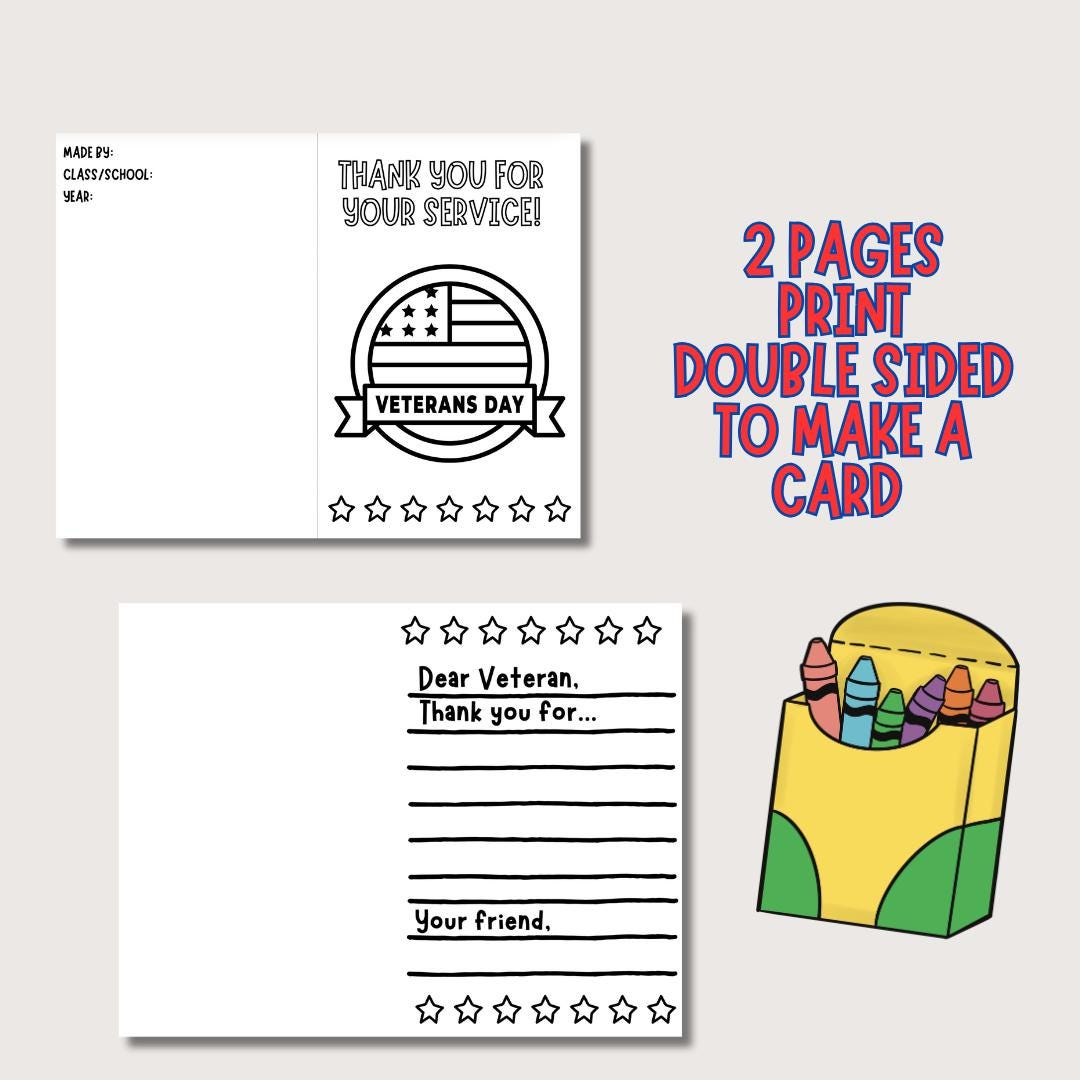 Veterans Day Card Printable for Kids Instant Download USA Thank You ...