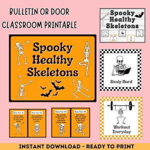 Spooky Healthy Skeletons | Halloween Classroom Bulletin Board | Digital Download | Health & Bones Facts | Printable Cutouts Poster