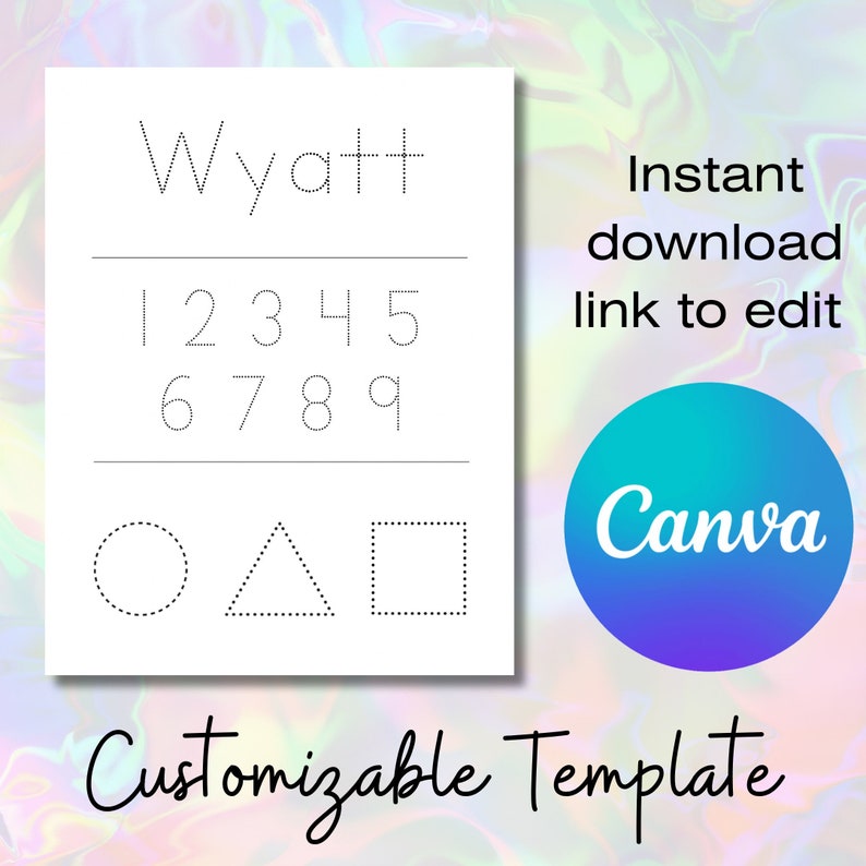 Customizable Tracing Worksheet. Name, Numbers and Shapes. Instant