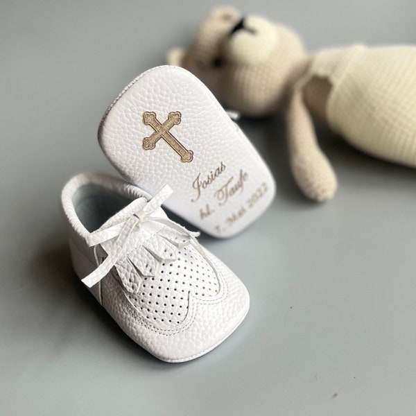 Scarpe da battesimo per bambino, Mocassini in pelle per neonato, Scarpe da comunione per neonato, Taufschuhe, Scarpa bianca per battesimo, Scarpa da battesimo