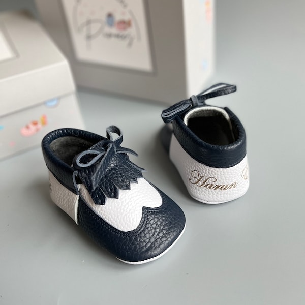 Baby Boy Double Color Moccasin, Leather Shoe for Baby, Personalized Baby Shoes, Custom 1st Birthday Shoe,  Baby Schuhe, Baptism Shoes