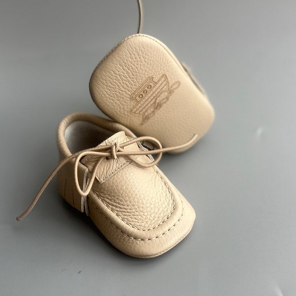 Baby Boy Moccasins with Name, Soft Sole Baby Boy Shoes, Custom 1st Birthday Shoes, Personalized Newborn Baby Gift