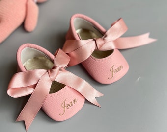 Ribbon Baby Girl Genuine Leather Moccasins, Baby Girl Shoes, Baby Shower Gift, Custom Gift for Baby Girl