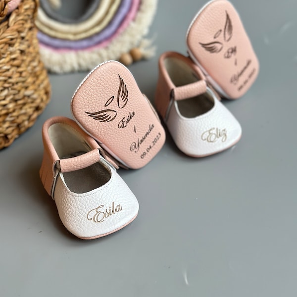 Double Color Pure Baby Girl Moccasin, Baby Girl Shoe with Personalization, Newborn Gifts, Baby Schuhe, Custom Baby Girl Gift, 1st Birthday