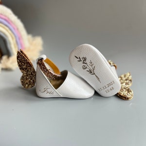 Fly Moccasins with Glitter Wings, Personalized 1st Birthday Baby Girl Shoes, Toddler Girl Shoes with Name, Baby Shower Gift, Baptism