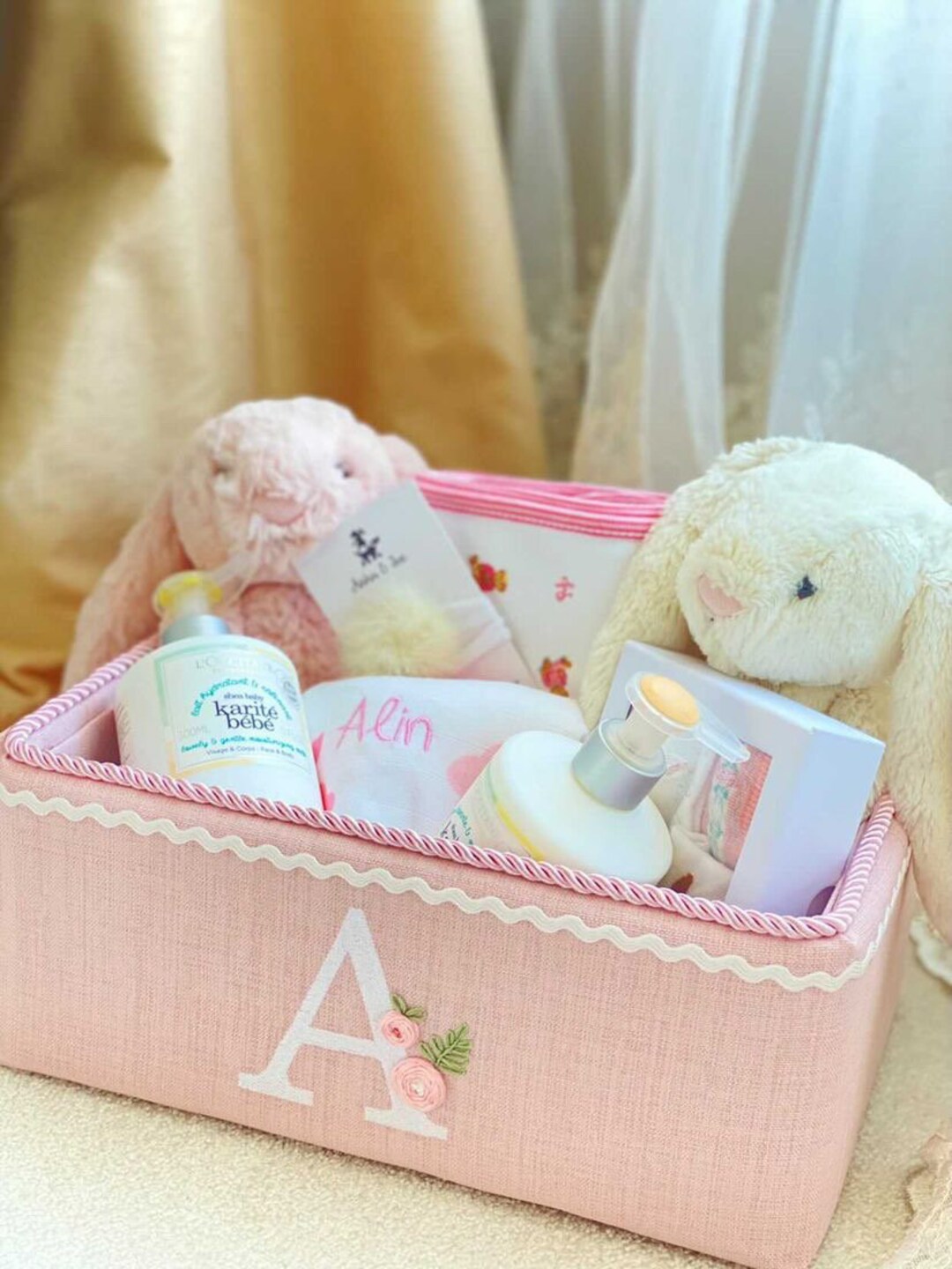 Personalised Nursery Organizer Box, Custom Baby Room Decor, Handmade Embroidery Box, Newborn